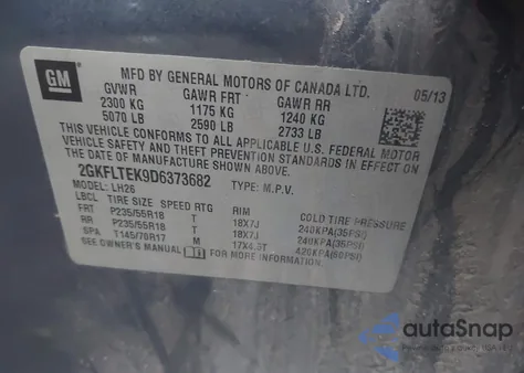 2013 GMC Terrain Sle-2 из США, поврежденный, VIN 2GKFLTEK9D6373682